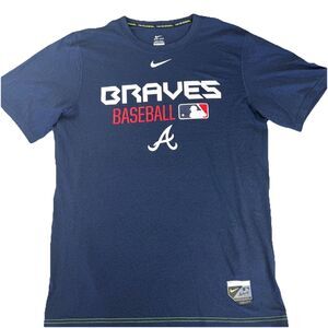 Atlanta Braves Navy Blue MLB Baseball Nike Tee Dri-Fit Shirt T-Shirt Size Small